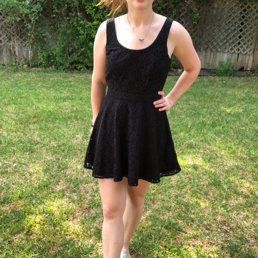 Black Halter Mini Flowy Tie Bow Skater Style Dress